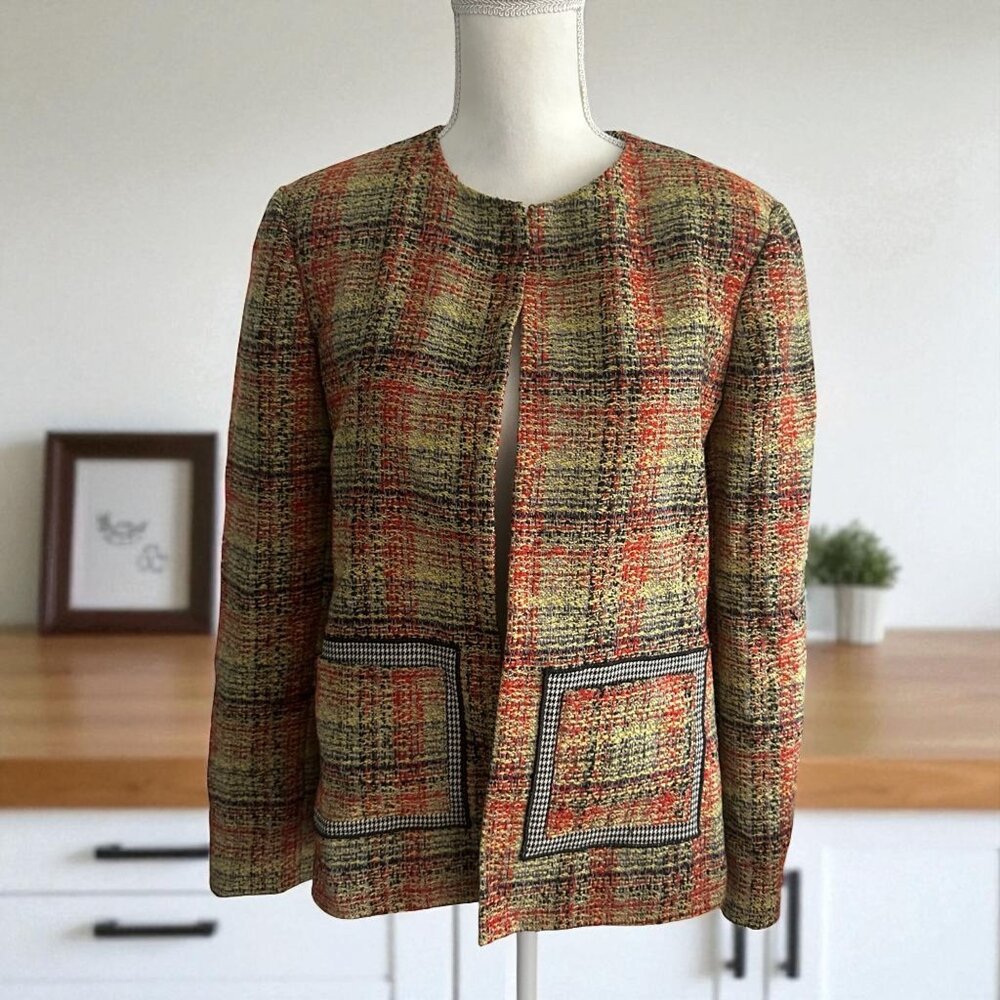 HARVE BERNARD Vintage Multicolor Wool Blend Blazer Jacket Size 12